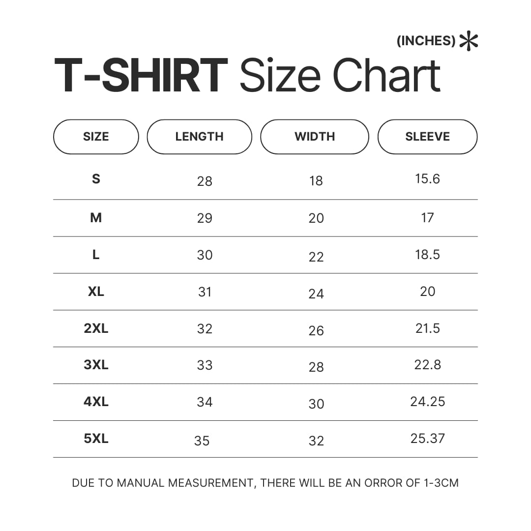 T shirt Size Chart - Mortal Kombat Merch